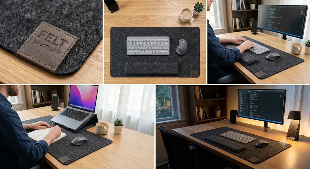 Detalle del fieltro y acabado del Desk Mat Neivy Studio